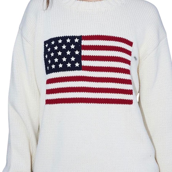 Brandy Melville American Flag Knit Sweater Oversized Pullover White - Picture 2 of 8